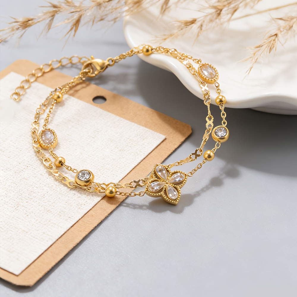 Women's Exquisite Flower Double-Layer Chain Bracelet, Elegant